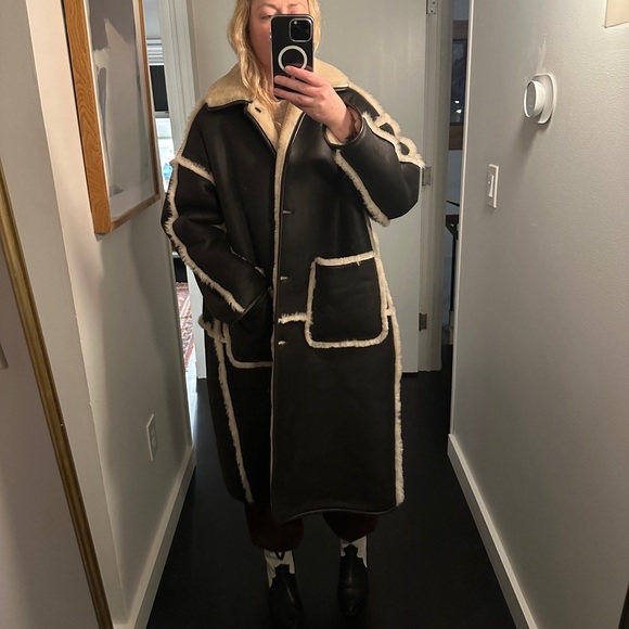 Cream Shearling Leather Jacket - Picture 6 of 11